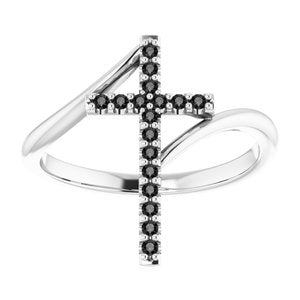 Sterling Silver 1/8 CTW Natural Black Diamond Cross Ring