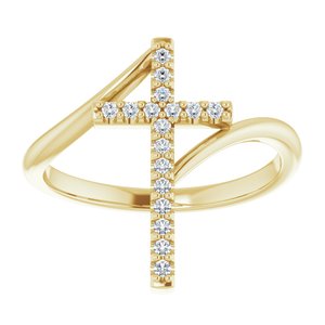 14K Yellow Gold 1/8 CTW Natural Diamond Cross Ring