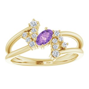 14K Yellow Gold Natural Amethyst & 1/8 CTW Natural Diamond Bypass Ring