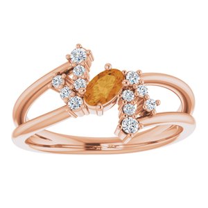 14K Rose Gold Natural Citrine & 1/8 CTW Natural Diamond Bypass Ring