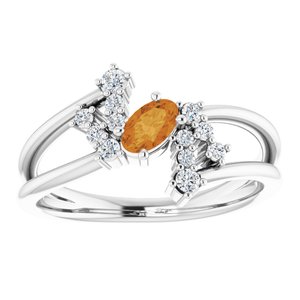 14K White Gold Natural Citrine & 1/8 CTW Natural Diamond Bypass Ring