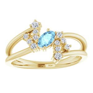 14K Yellow Gold Natural Aquamarine & 1/8 CTW Natural Diamond Bypass Ring