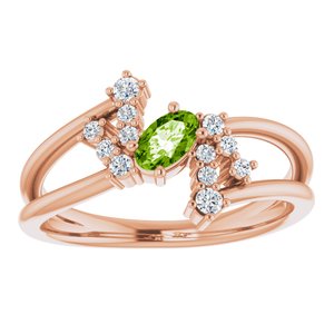 14K Rose Gold Natural Peridot & 1/8 CTW Natural Diamond Bypass Ring