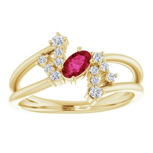 14K Yellow Gold Natural Ruby & 1/8 CTW Natural Diamond Bypass Ring