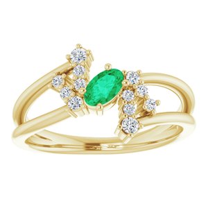 14K Yellow Gold Natural Emerald & 1/8 CTW Natural Diamond Bypass Ring