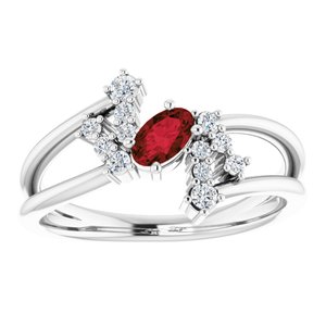 Sterling Silver Natural Mozambique Garnet & 1/8 CTW Natural Diamond Bypass Ring