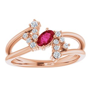 14K Rose Gold Natural Ruby & 1/8 CTW Natural Diamond Bypass Ring
