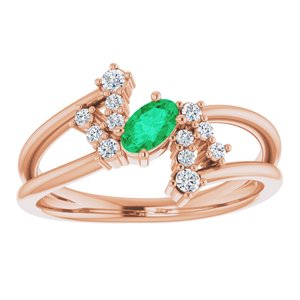 14K Rose Gold Natural Emerald & 1/8 CTW Natural Diamond Bypass Ring