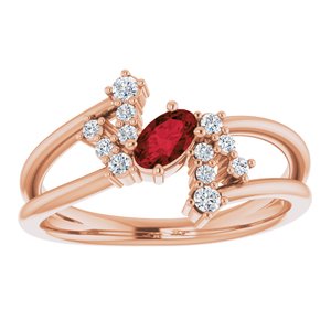 14K Rose Gold Natural Mozambique Garnet & 1/8 CTW Natural Diamond Bypass Ring