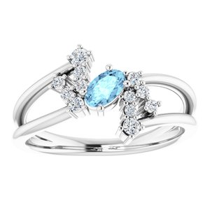 14K White Gold Natural Aquamarine & 1/8 CTW Natural Diamond Bypass Ring