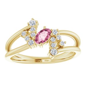 14K Yellow Gold Natural Pink Tourmaline & 1/8 CTW Natural Diamond Bypass Ring