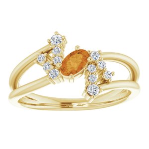 14K Yellow Gold Natural Citrine & 1/8 CTW Natural Diamond Bypass Ring