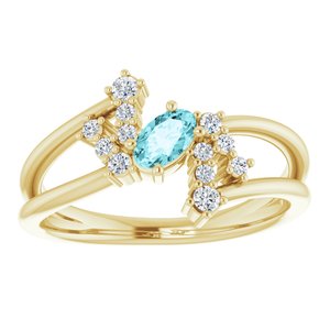 14K Yellow Gold Natural Blue Zircon & 1/8 CTW Natural Diamond Bypass Ring