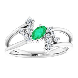 Sterling Silver Natural Emerald & 1/8 CTW Natural Diamond Bypass Ring