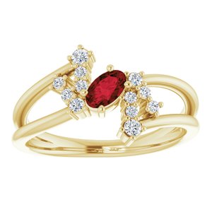 14K Yellow Gold Natural Mozambique Garnet & 1/8 CTW Natural Diamond Bypass Ring