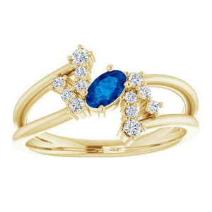 14K Yellow Gold Natural Blue Sapphire & 1/8 CTW Natural Diamond Bypass Ring