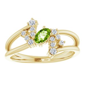 14K Yellow Gold Natural Peridot & 1/8 CTW Natural Diamond Bypass Ring