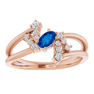 14K Rose Gold Natural Blue Sapphire & 1/8 CTW Natural Diamond Bypass Ring