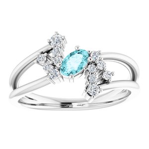 Platinum Natural Blue Zircon & 1/8 CTW Natural Diamond Bypass Ring