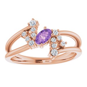 14K Rose Gold Natural Amethyst & 1/8 CTW Natural Diamond Bypass Ring