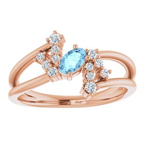 14K Rose Gold Natural Aquamarine & 1/8 CTW Natural Diamond Bypass Ring