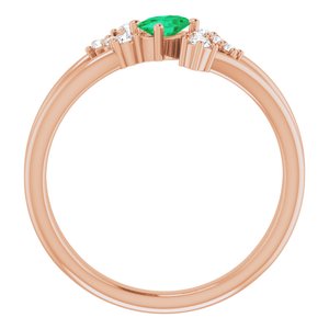 14K Rose Gold Natural Emerald & 1/8 CTW Natural Diamond Bypass Ring