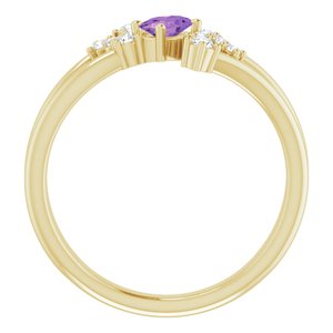 14K Yellow Gold Natural Amethyst & 1/8 CTW Natural Diamond Bypass Ring