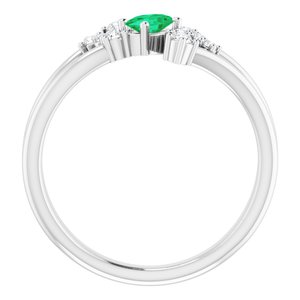 14K White Gold Natural Emerald & 1/8 CTW Natural Diamond Bypass Ring