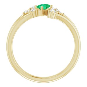 14K Yellow Gold Natural Emerald & 1/8 CTW Natural Diamond Bypass Ring