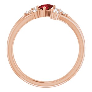 14K Rose Gold Natural Mozambique Garnet & 1/8 CTW Natural Diamond Bypass Ring