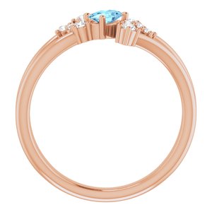 14K Rose Gold Natural Aquamarine & 1/8 CTW Natural Diamond Bypass Ring