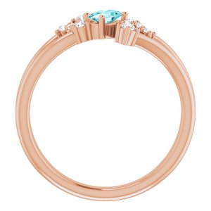 14K Rose Gold Natural Blue Zircon & 1/8 CTW Natural Diamond Bypass Ring