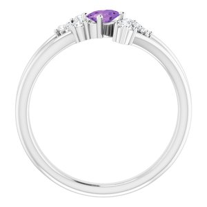 14K White Gold Natural Amethyst & 1/8 CTW Natural Diamond Bypass Ring