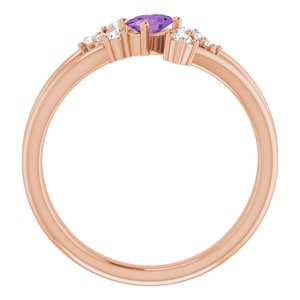 14K Rose Gold Natural Amethyst & 1/8 CTW Natural Diamond Bypass Ring
