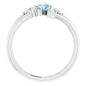 14K White Gold Natural Aquamarine & 1/8 CTW Natural Diamond Bypass Ring