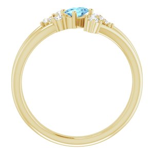 14K Yellow Gold Natural Aquamarine & 1/8 CTW Natural Diamond Bypass Ring