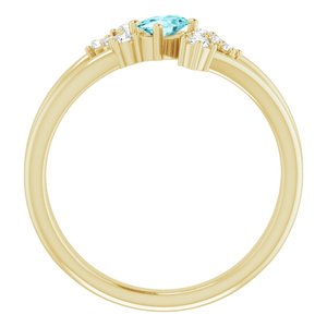 14K Yellow Gold Natural Blue Zircon & 1/8 CTW Natural Diamond Bypass Ring