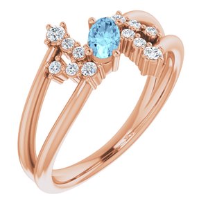 14K Rose Gold Natural Aquamarine & 1/8 CTW Natural Diamond Bypass Ring