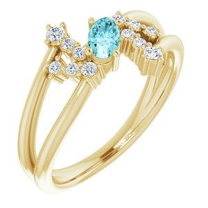 14K Yellow Gold Natural Blue Zircon & 1/8 CTW Natural Diamond Bypass Ring