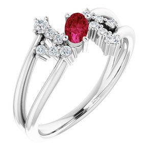 Platinum Natural Ruby & 1/8 CTW Natural Diamond Bypass Ring
