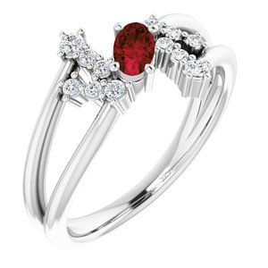 14K White Gold Natural Mozambique Garnet & 1/8 CTW Natural Diamond Bypass Ring