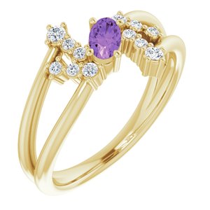14K Yellow Gold Natural Amethyst & 1/8 CTW Natural Diamond Bypass Ring