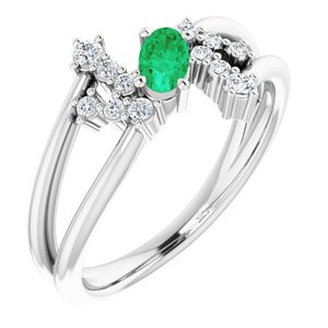 Platinum Natural Emerald & 1/8 CTW Natural Diamond Bypass Ring