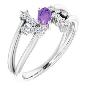 14K White Gold Natural Amethyst & 1/8 CTW Natural Diamond Bypass Ring