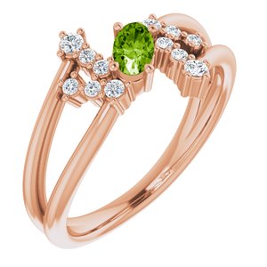 14K Rose Gold Natural Peridot & 1/8 CTW Natural Diamond Bypass Ring