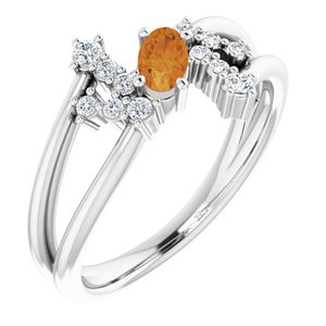 14K White Gold Natural Citrine & 1/8 CTW Natural Diamond Bypass Ring