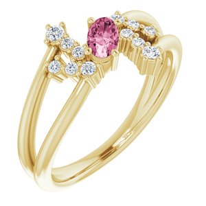 14K Yellow Gold Natural Pink Tourmaline & 1/8 CTW Natural Diamond Bypass Ring