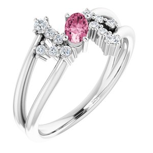 Sterling Silver Natural Pink Tourmaline & 1/8 CTW Natural Diamond Bypass Ring