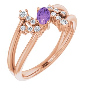 14K Rose Gold Natural Amethyst & 1/8 CTW Natural Diamond Bypass Ring