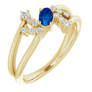 14K Yellow Gold Natural Blue Sapphire & 1/8 CTW Natural Diamond Bypass Ring